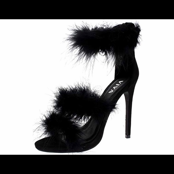 Viva Shoes - Black Suede and Feather NWOT Sexy Stiletto Sandal
